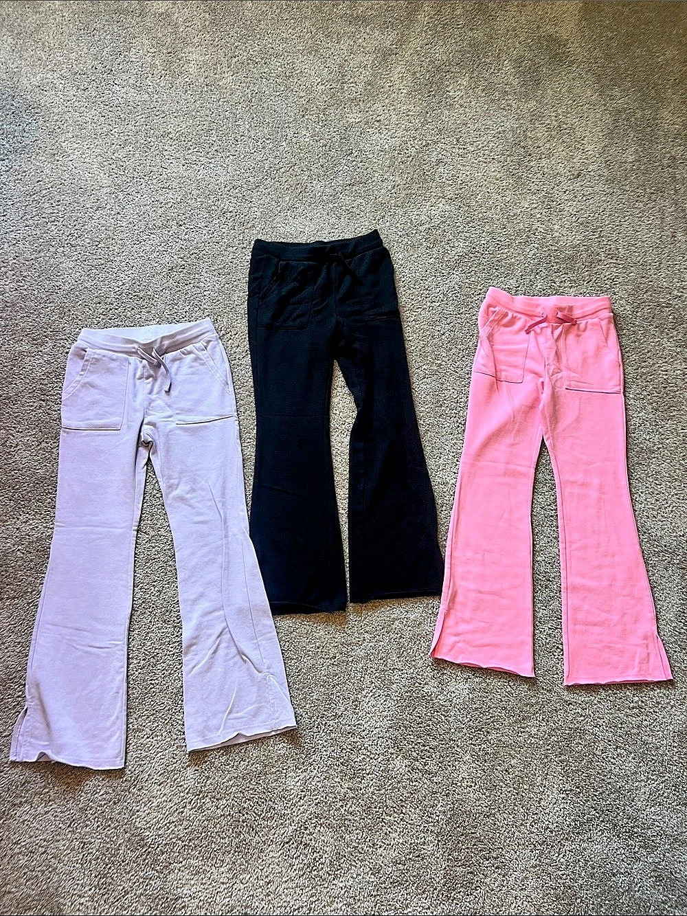 Old Navy Girls Casual flare Pants Bundle of 3 Pink, Black, purple. Size 10-12